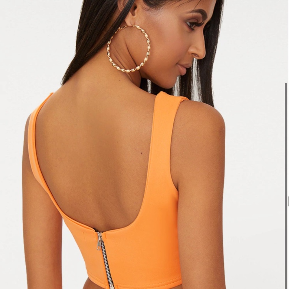 Orange Zip Back Crop Top - Picture 2 of 7